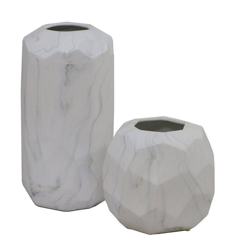 Orren Ellis 2 Piece White/Black Ceramic Table Vase Set Wayfair